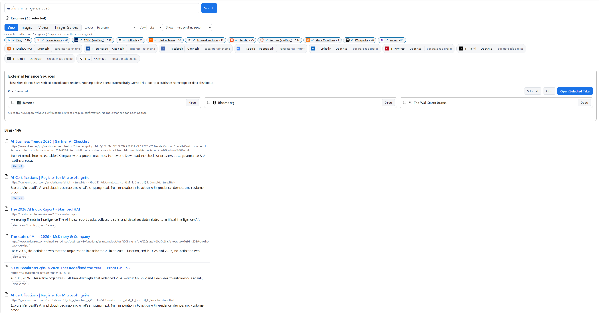 Consolidated Web results.